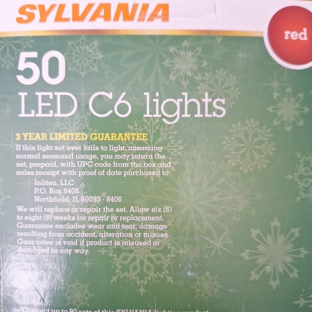 Sylvania 50 Red LED Lights C6 Steady Lit Indoor/Outdoor NEW